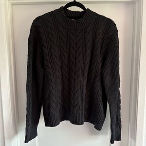 Pact 100% Organic Cotton Women's XL Cable Knit Crew Sweater Black Natural Fiber